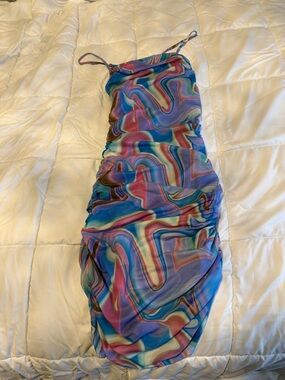 Ruched Mini Dress in Multicolor Swirl